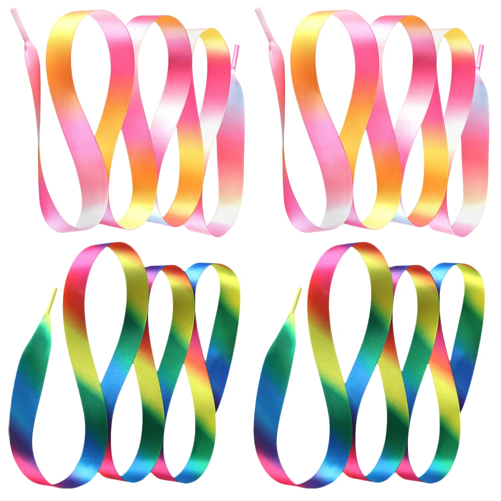 

2 Pairs Rainbow Shoelaces Polyester Sneakers Laces Sports Shoes Tie Replacement High Visibility Printed Flat Laces