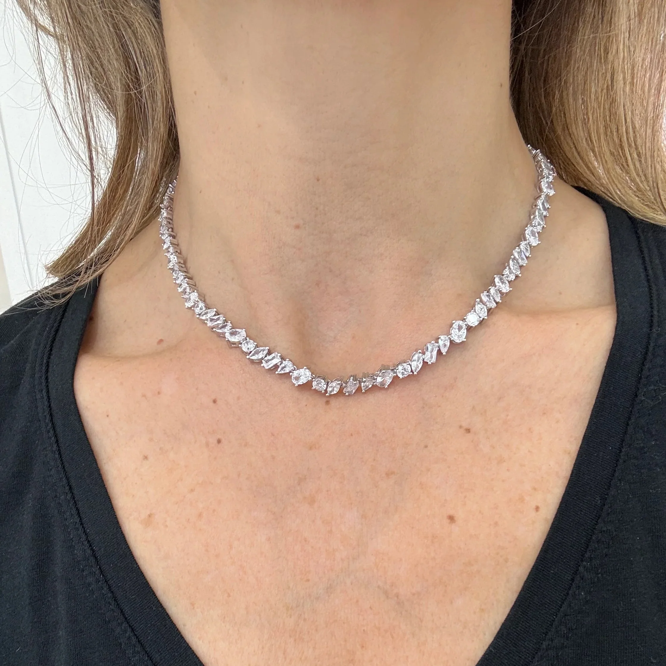 Geometric Various Shaped Cubic Zirconia CZ Tennis Chain Women Jewelry Set Sparking Iced Out Bracelet Necklace