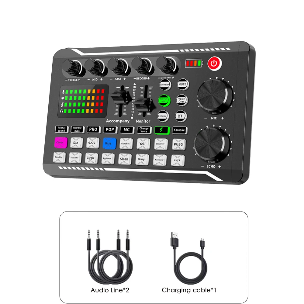 F998 Podcast Live Equipment Bundle, Professional Live Sound Card with Microphone Set Mixer Recording Studio Package Music Singin