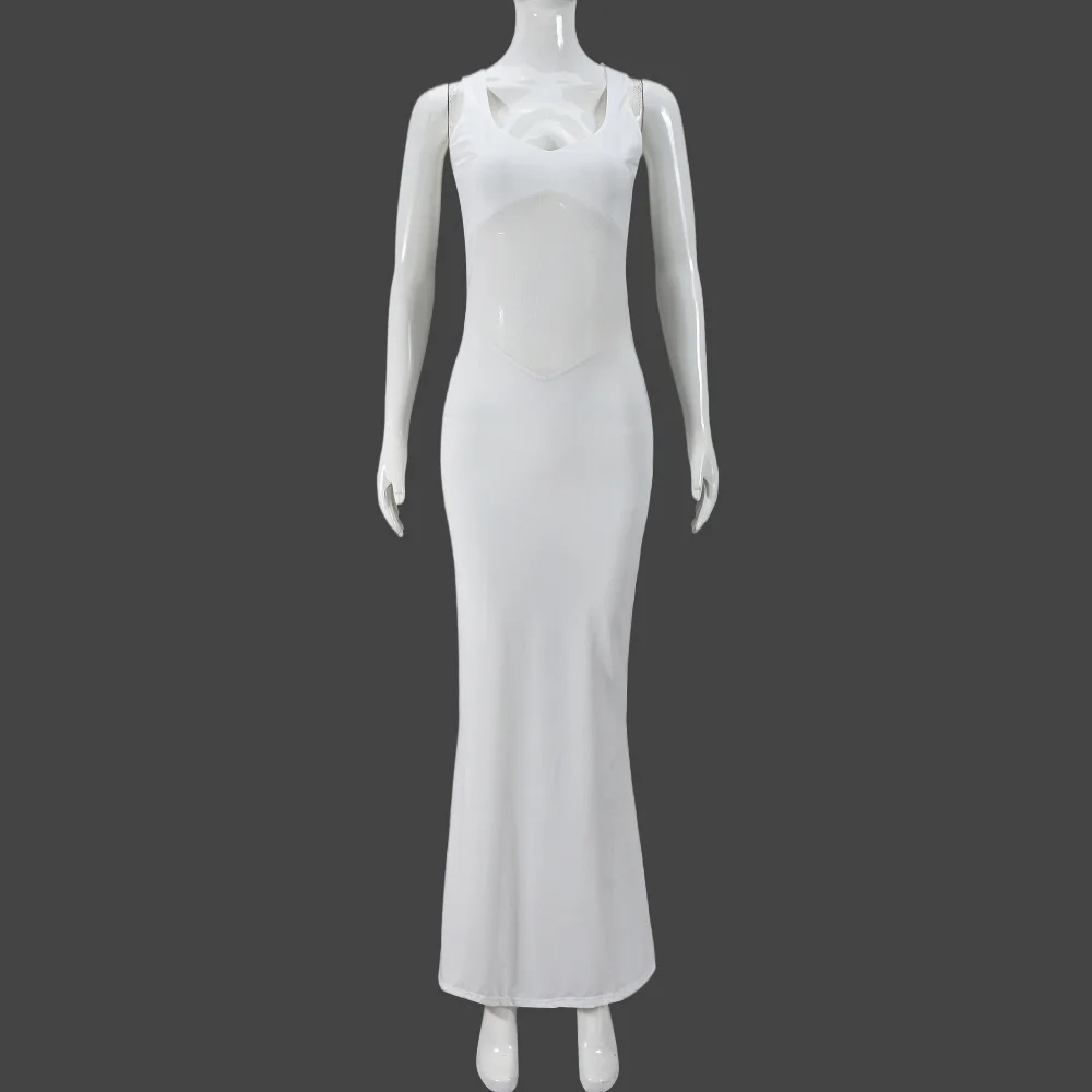 ชุดยาวสําหรับผู้หญิงฤดูร้อน 2025 ใหม่ตาข่ายPatchworkชุดMaxiเซ็กซี่ชุดสายคล้องคอBackless Bodycon Elegant Clubกระโปรง