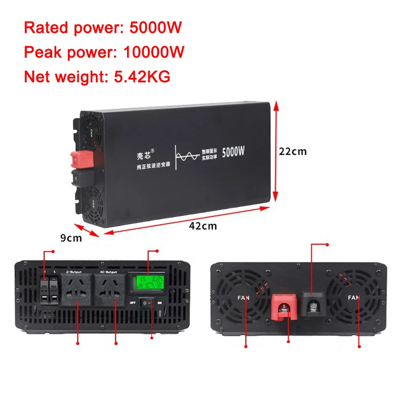 Imagem -06 - Inversor de Onda Senoidal Pura 6600w 10000w 12v 220v dc 12v72v para ac 110v 220v Conversor Inversores de Carro Solares Off Grid Digital