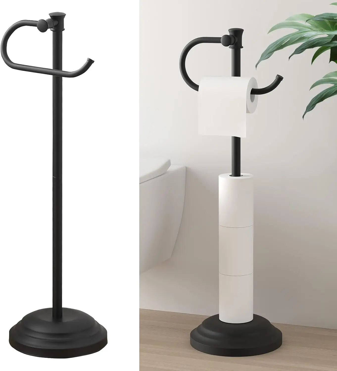 

25" Toilet Paper Holder Free Standing, Floor Bathroom Toilet Paper Tissue Roll Holder with Shelf Stand for 4 Rolls, with