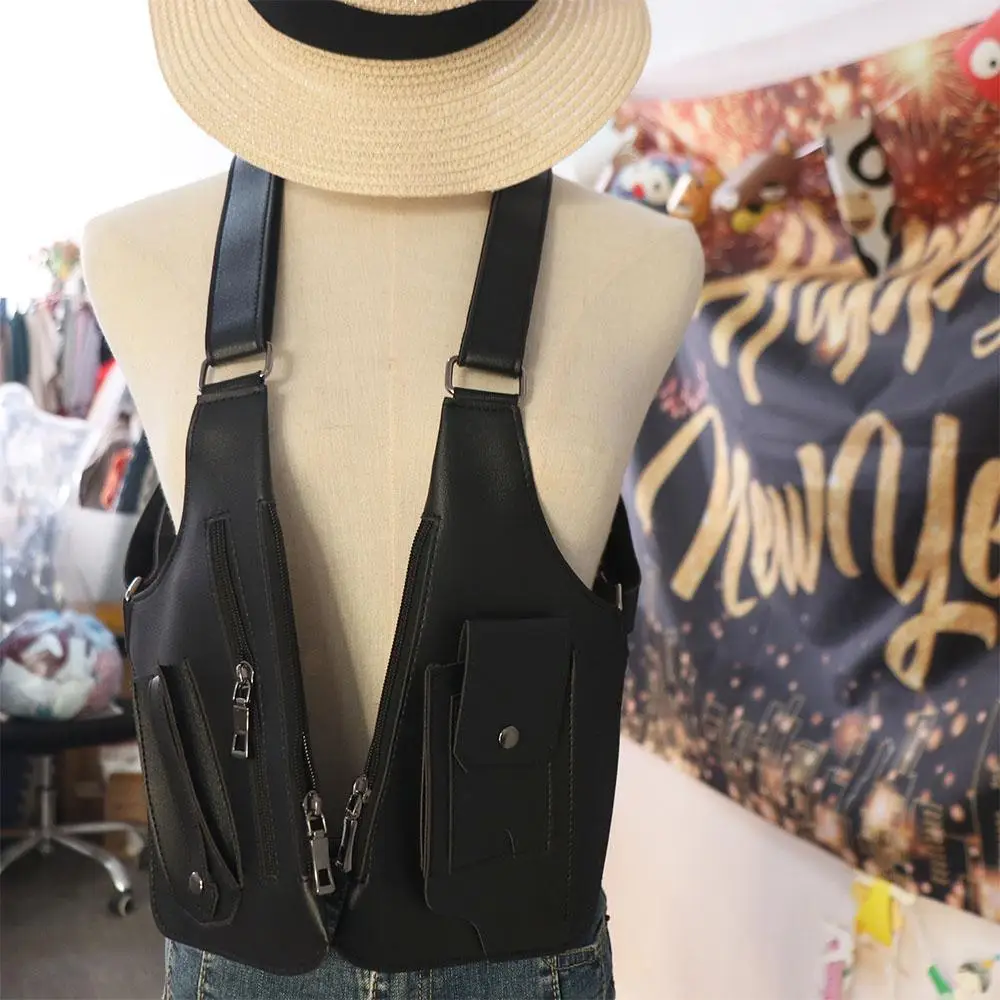 

Leather Strap Underarm Strap Wallet Pocket Vintage Double Hidden Pocket Mobile Phone Purse Luxury Vest Bag Shoulder Harness Bag