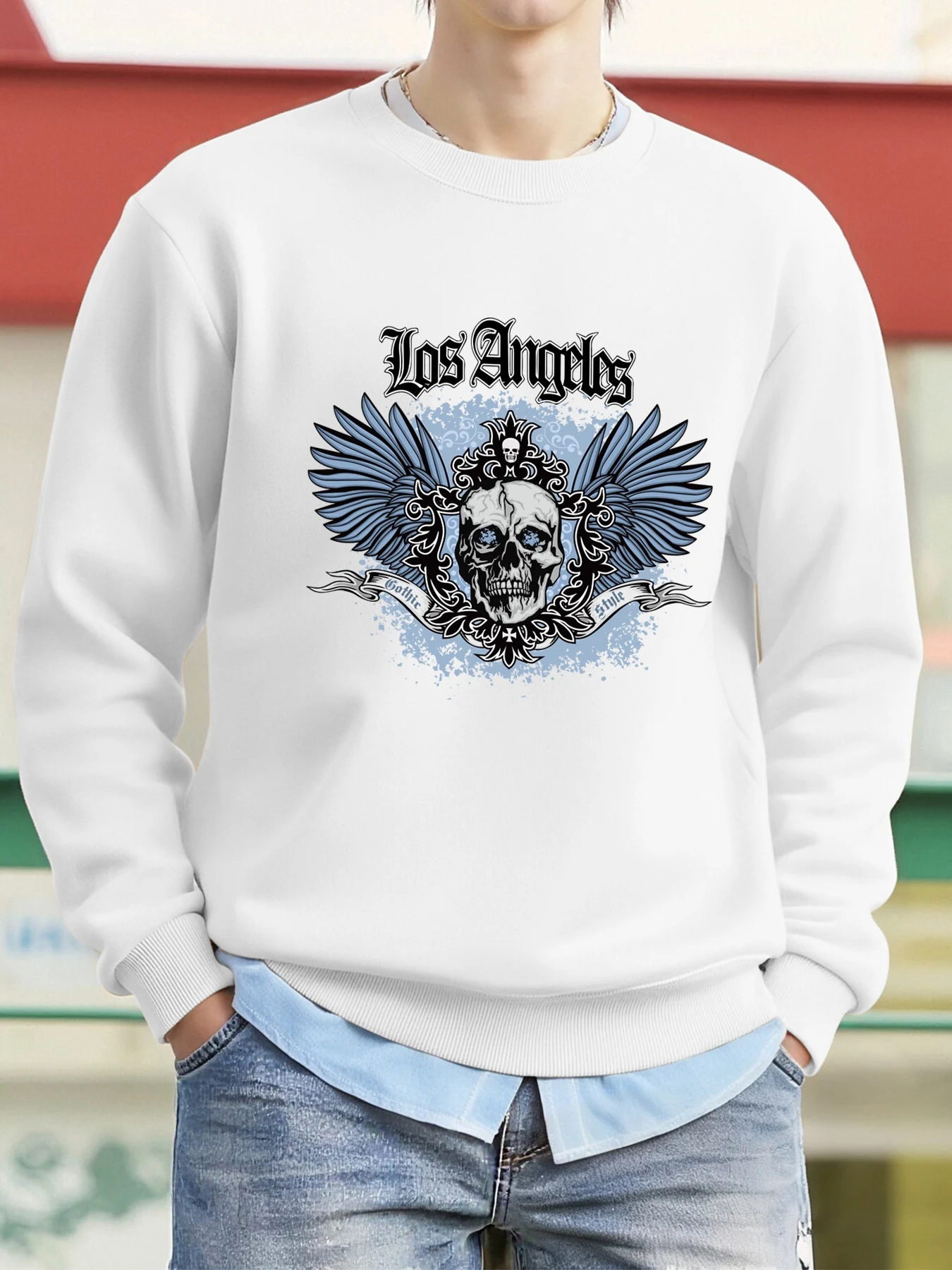 Los Angeles Schädel Flügel Drucke Pullover Männer Herbst Mode Sweatshirts Straße Casual Street Hip Hop Fleece Kleidung