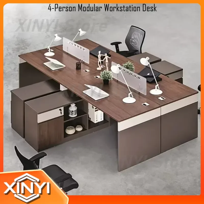 4-Person Office Workstation Desk for Modular Benching Table with Storage Privacy Screens Cable Management Office Desk