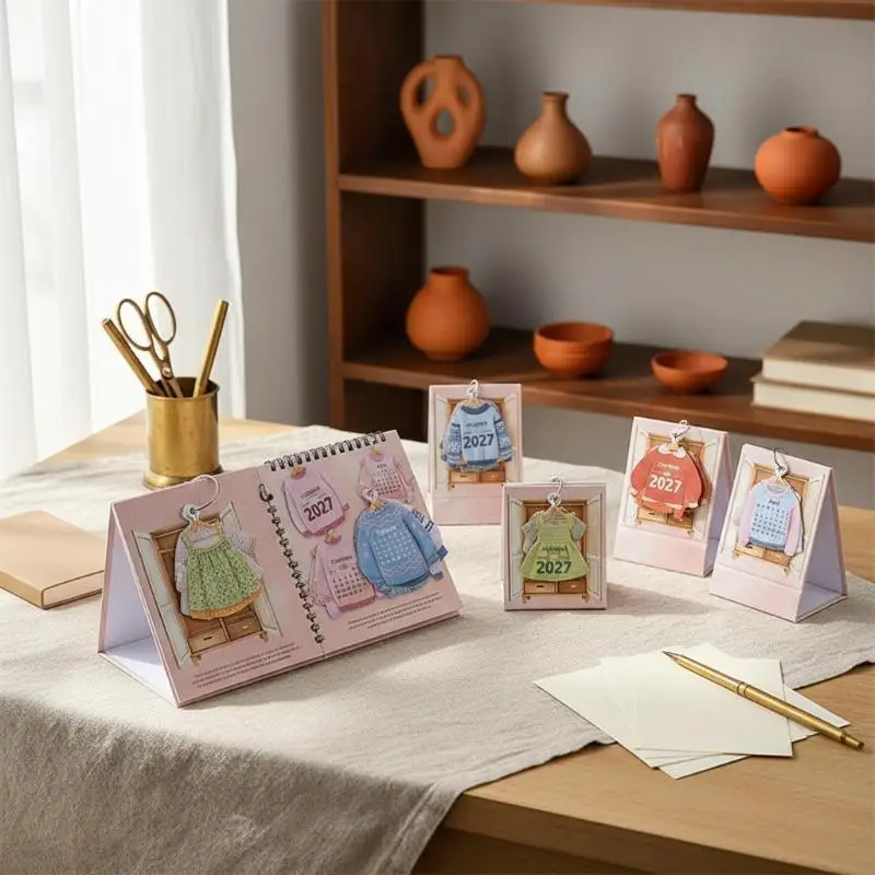 2027 Creative Desktop Calendar Special Clothing Shaped Pages Ring Binding for Home New Year Present for Family