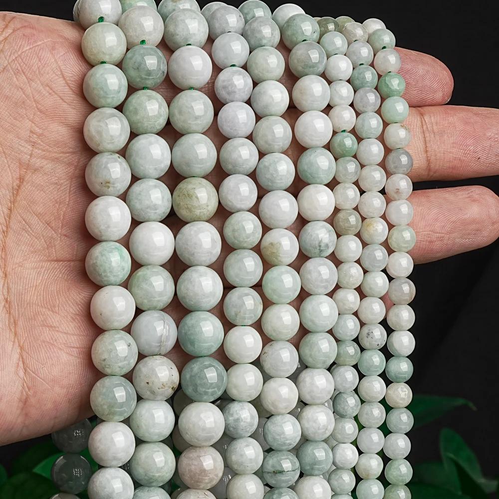 Genuine Natural 4/6/8/10MM Gray Green Myanmar Jade Beads Grade AAA Gemstone Full Strand Round Loose Beads 15\