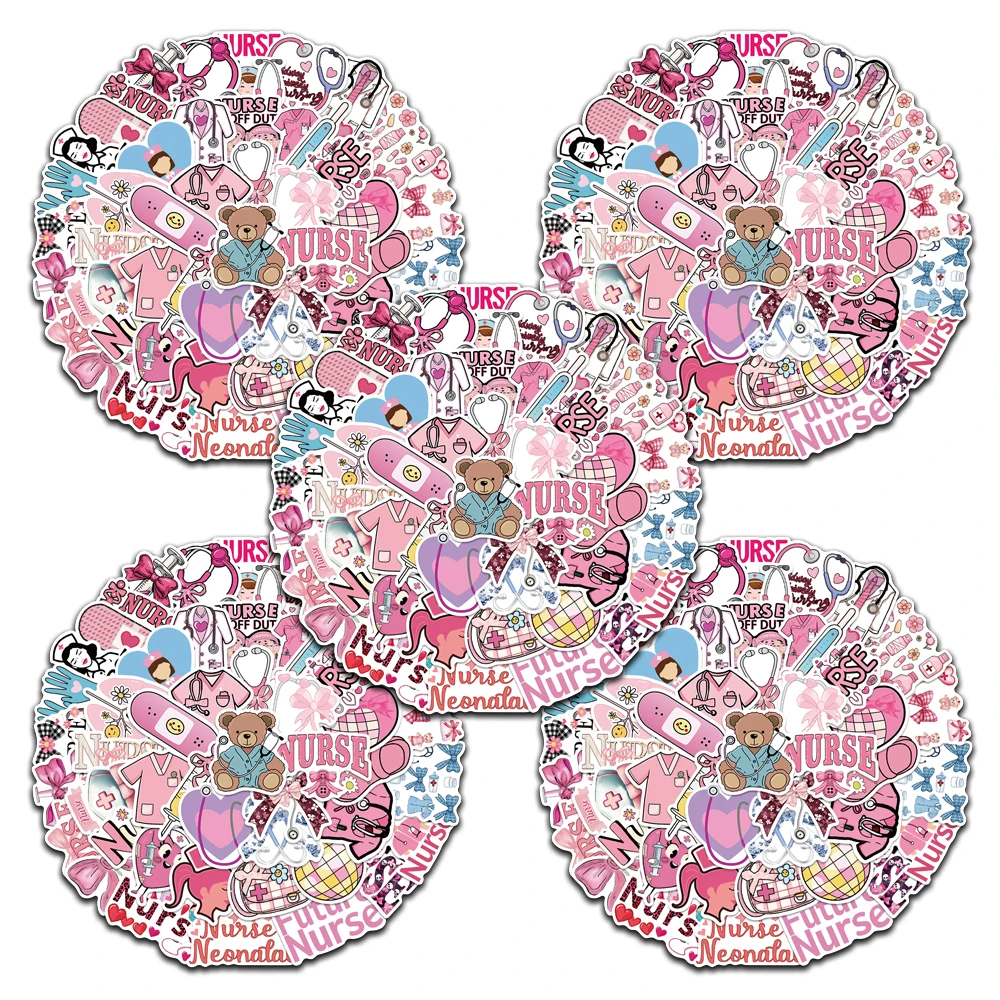 

5 sets Cute Cartoon Pink Nurse Graffiti Stickers For Laptop Water Bottle Luggage Notebook Waterproof Vinyl Phone Decals