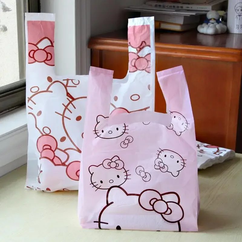 50Pcs kawaii Hello Kitty Cinnamoroll Garbage Bags Anime kt Printed Plastic Storage Bag Household Disposable Trash Bags Wholesale