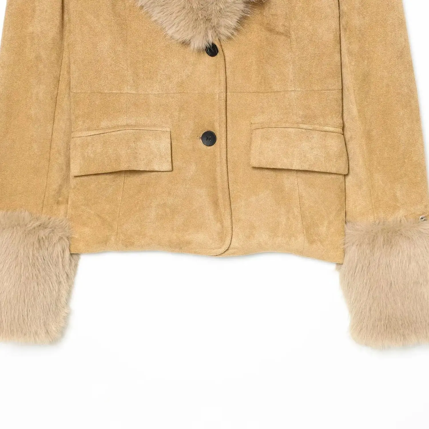 2025 DONNA Moda Stile Europeo e Americano Inverno Nuovo Pelle Scamosciata Effetto Pelliccia Sintetica Manica Lunga Giacca Tuta Sportiva Mujer