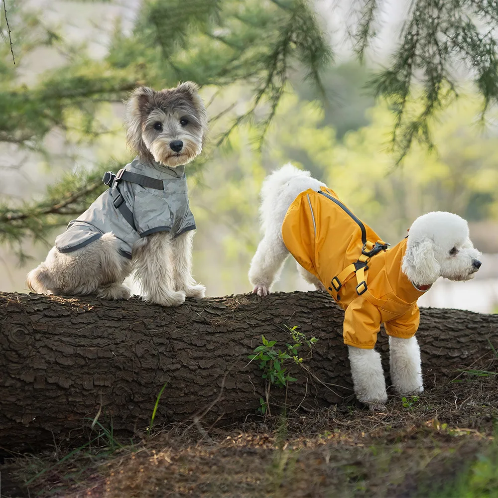 Waterproof Dog Rain Jacket with Harness Safety Reflective Dog Raincoat for Small Dogs Pet Outdoor Jackets for Jungle Camping