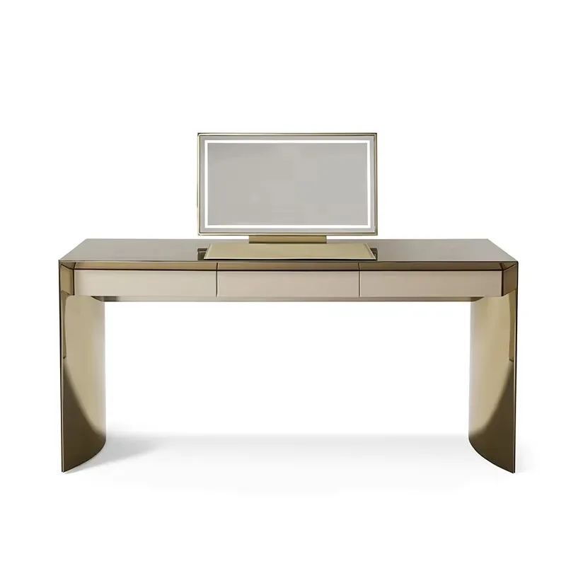 

Modern Bedroom Furniture Vanity Table with Led Light Makeup Mirror Metal Luxury Design Make Up and Drawer Dresser Dressing Table