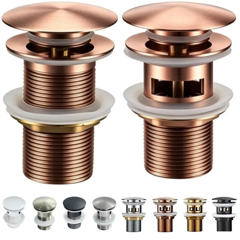 High Quality Gray Pop Up Drain Basin Sink Brass Drain With Overflow Kitchen Bath Drain Stopper Without Overflow Basin Wastel