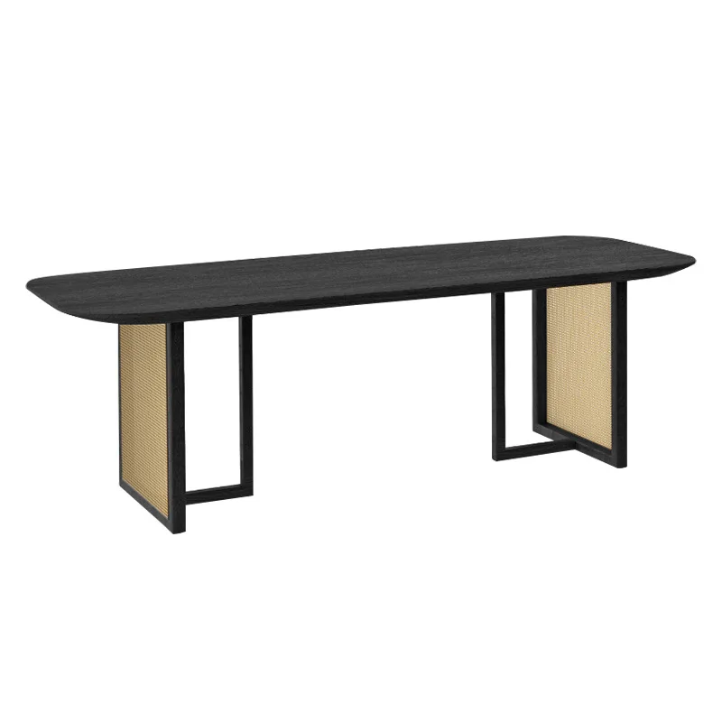 Medieval style solid wood dining table Japanese style wabi-sabi style rattan woven zen creative tea table household