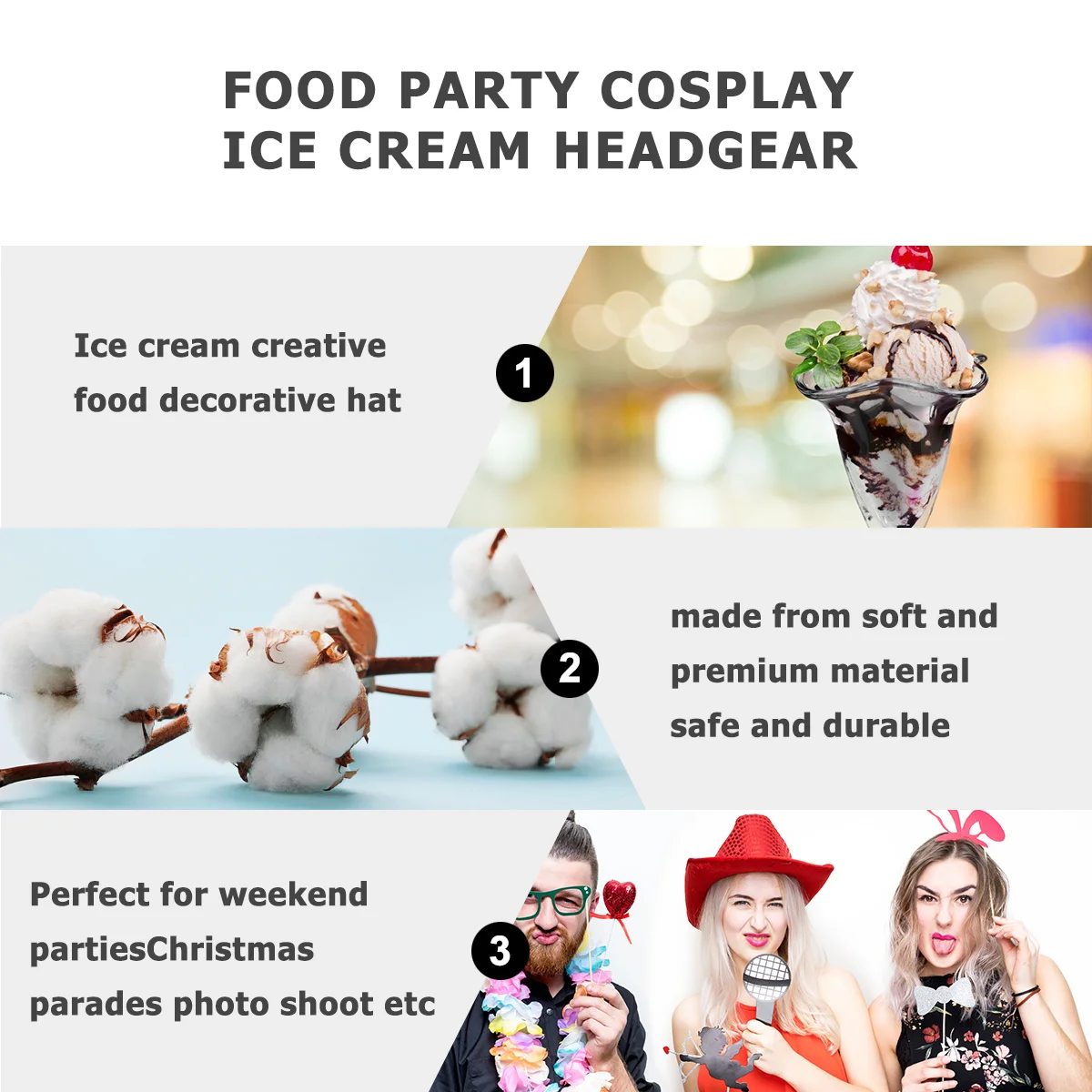 

1pc Ice Cream Shaped Hat Cosplay Food Headwear Party Costume Funny Decorative Adorable Photo Shoot Parade Christmas Accessory