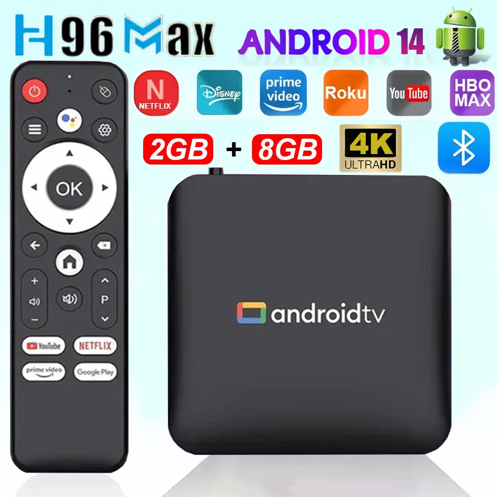 Android 14 4K Smart TV Box Assistente Google Netflix Streaming Bluetooth Media Player 2G8G 2.4G5G Wifi T1