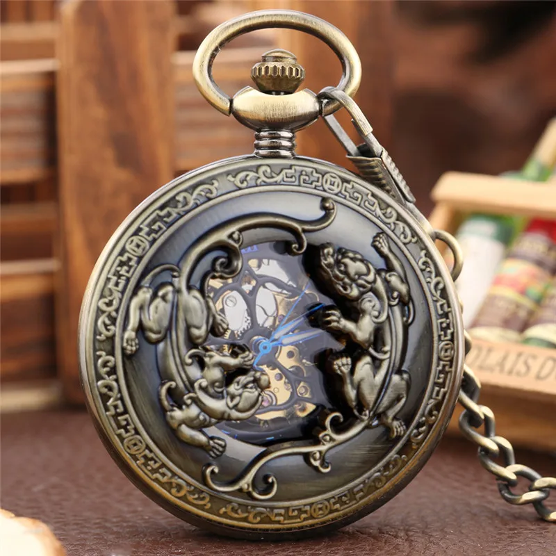 Steampunk Brave Troops Unisex Hand-winding Mechanical Pocket Watch Pendant Chain Roman Number Timepiece reloj