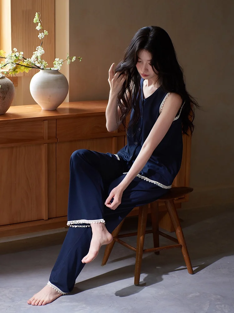 shaqian-new-women's-vest-pants-sleepwear-summer-cool-modal-cotton-high-end-ice-silk-home-clothes-suitable-for-outdoor-wear