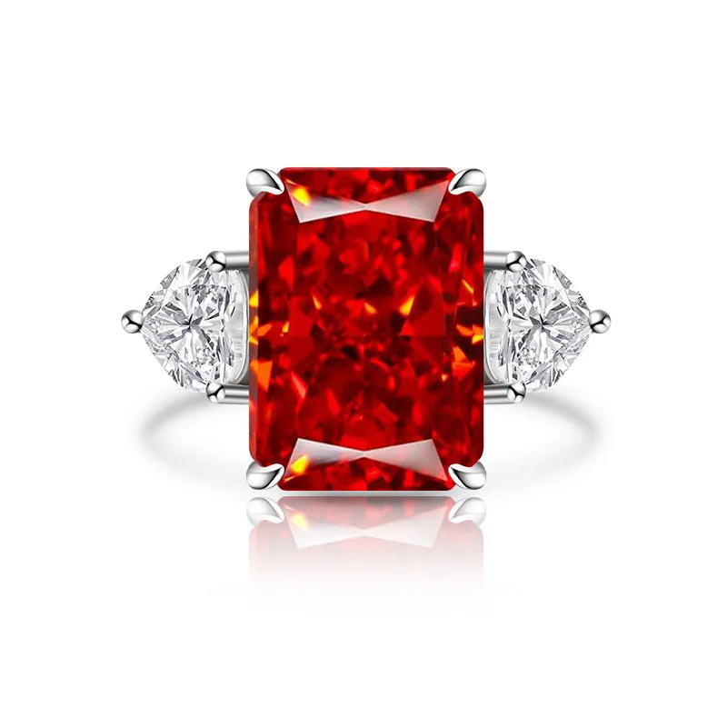 Glänzender farbiger Zirkon-Ring aus 925er-Sterlingsilber mit Eisblumenschliff und großem Karat. Wunderschöner, eleganter Damenring – Detail 9