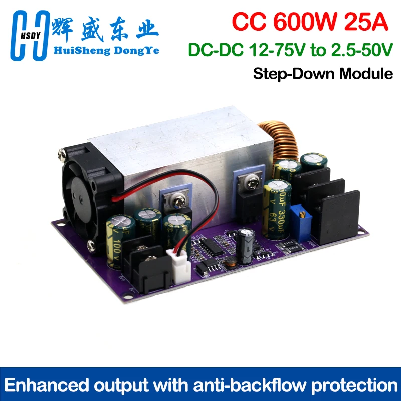 CC 600W 25A Anti-Rückfluss-Netzteil, einstellbarer DC-DC 12-75V auf 2,5-50V Step-Down-Buck-Konverter, Spannungsregler, Transformator