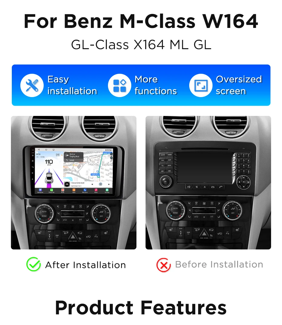 Junsun 360 ° Panoramakamera-Autoradio für Mercedes Benz M-Klasse W164 GL-Klasse X164 ML, kabelloses CarPlay, Android Auto, Stereo, GPS, integrierte Cloud, ESIM, 4G – Detail 3