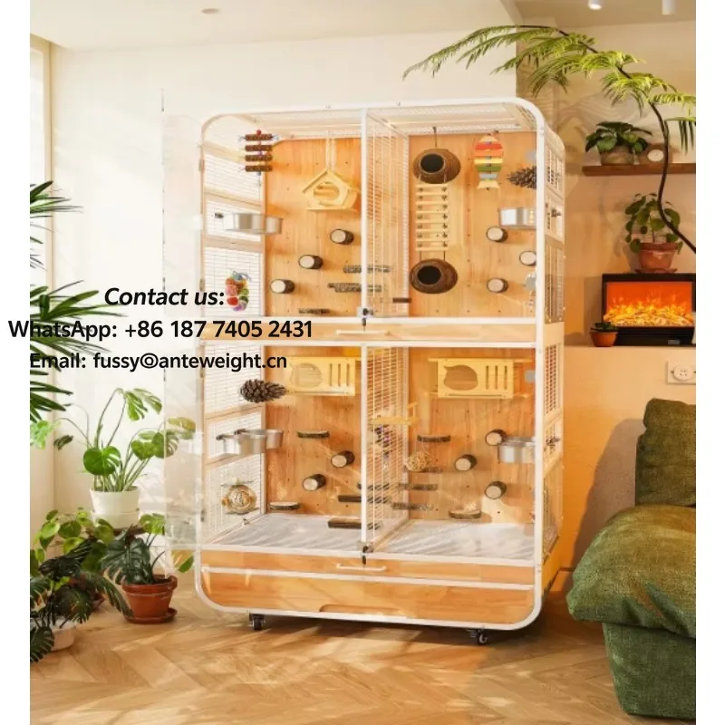2026 Large Luxury Solid Wood Bird Cage Suitable for Multiple Birds and Pet Toys