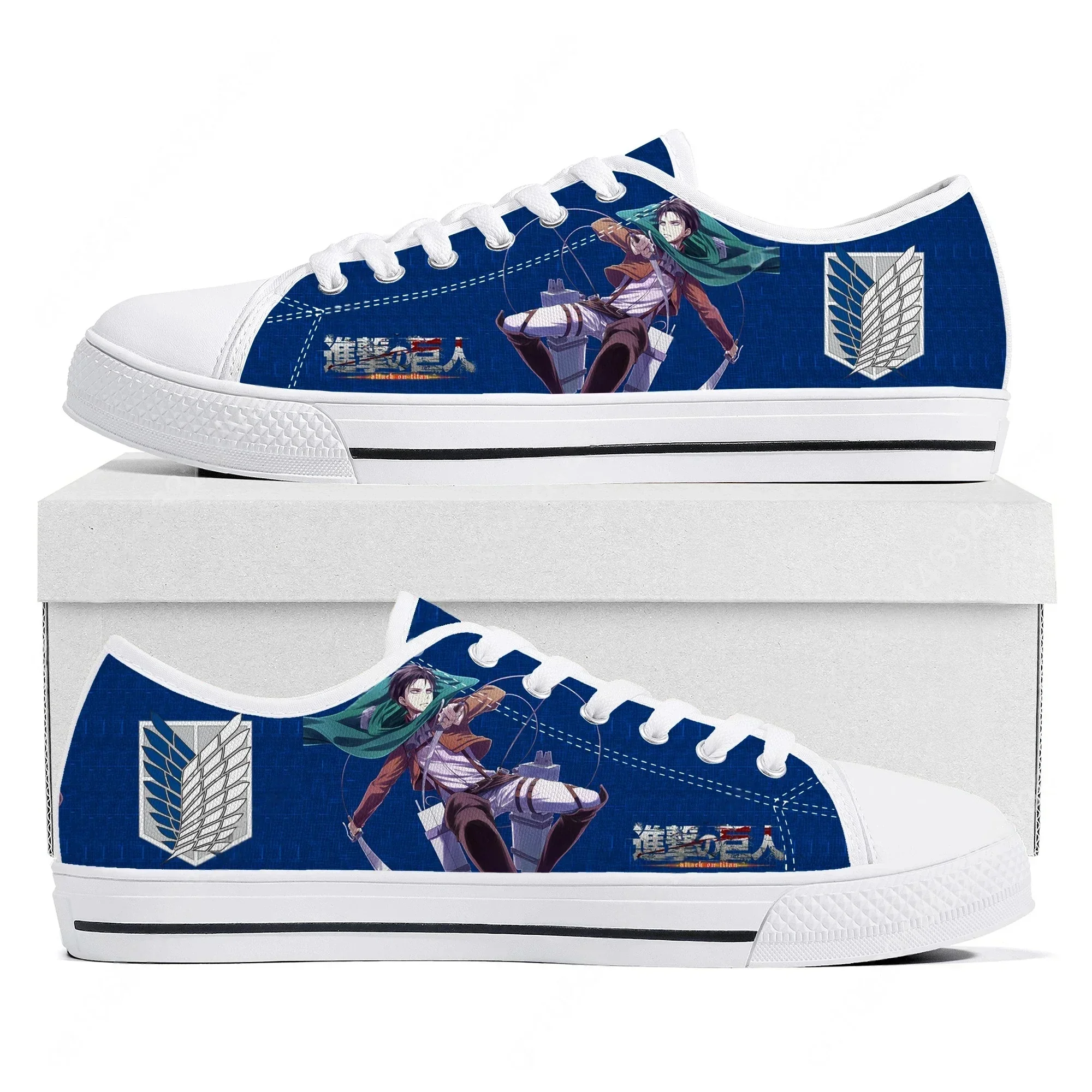 Zapatillas bajas de lona de Anime Attack on Titan Levi Ackerman, zapatillas de lona de alta calidad para hombre y mujer, zapatos para parejas, zapatos personalizados