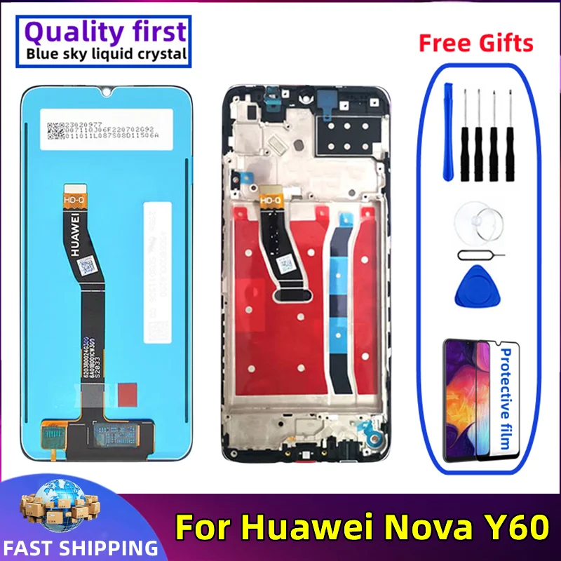 

LCD Touch Screen Digitizer Assembly Replacement, Original with Frame, Huawei Nova Y60, WKG-LX9, Wukong-L29A