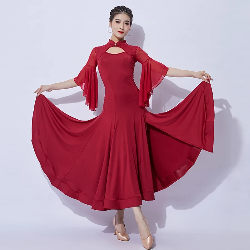 

2024 New Ballroom Dance Dress Women's Latin Dance Waltz Tango Practice Dresses Adult Professional Social Dance Clothes XH555