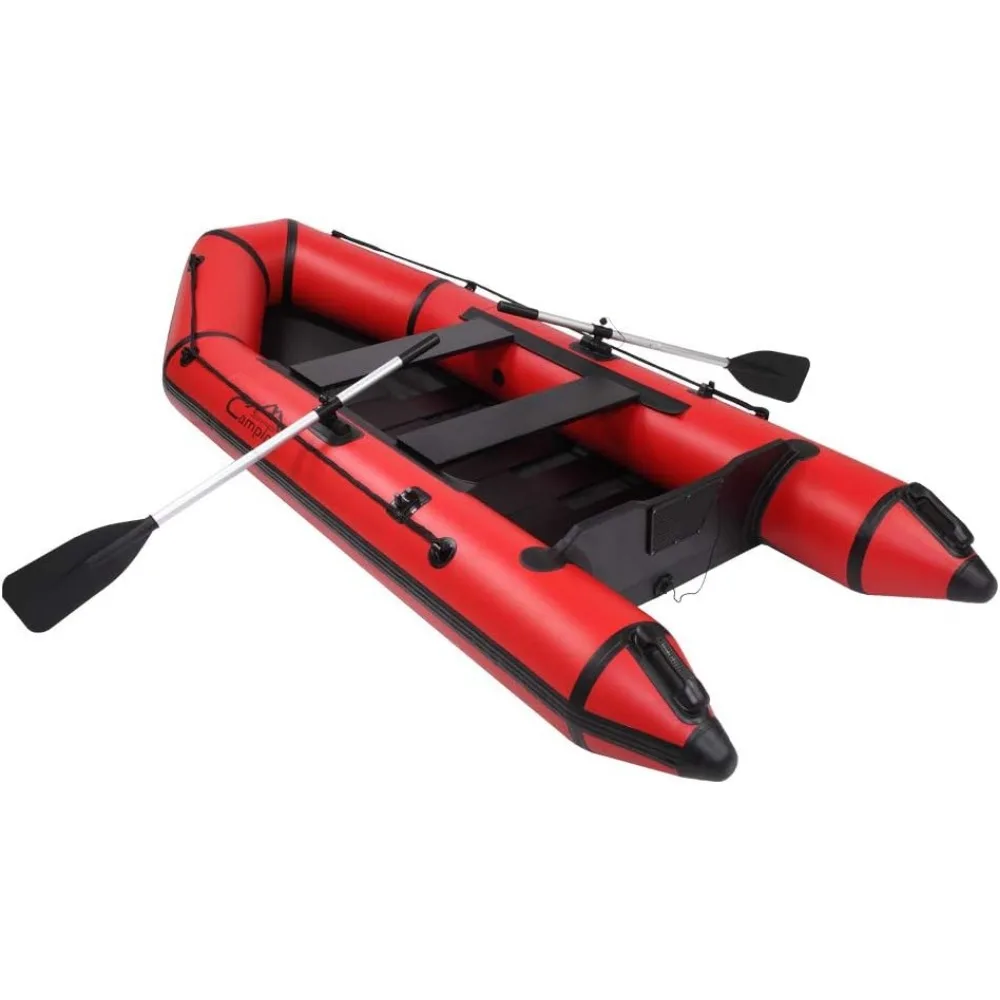 10ft Inflatable Boat Set Thickened Fishing Boat Hard Inner Bottom Floor Boat with 3 Separate Air Chambers