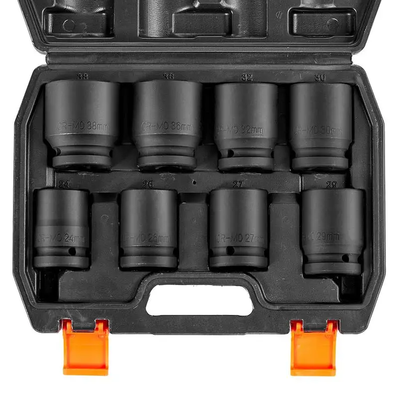 Achsmutter-Schlagschlüsselsatz, 19,05 mm Antrieb, 6-kantig, 8-teilig, metrisch, Spindelmutter-Schlüsselsatz, CR-MO Stahl-Schlüsselsatz mit Aufbewahrungskoffer für Autoreparaturen