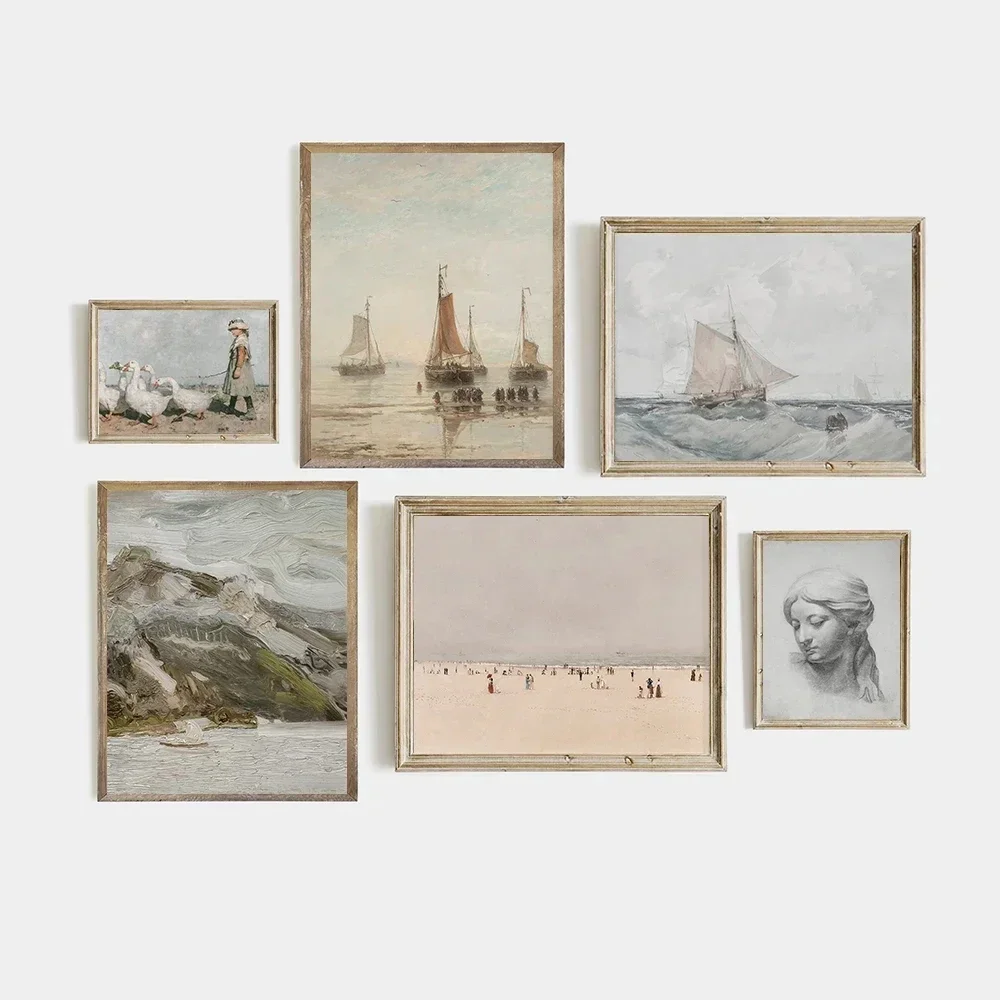 1pc frameless Canvas Painting Neutral Farmhouse Vintage Apple Tree Wall Art Venice Sketch Poster Print Watercolor Seascape Canva