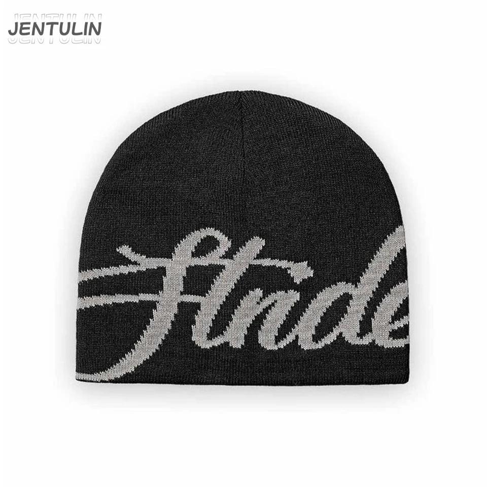 Y2k Women Hat Black Knit Letter Beanies Strides Cap Streetwear Men