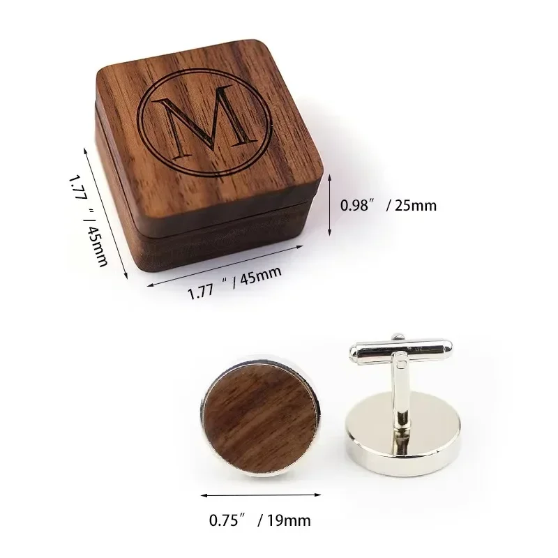 1PCS Free Personalized Cufflinks Box Engraved Wooden Cuff links Anniversary Wedding Gift for Groomsmen Husband Cufflinks for Men