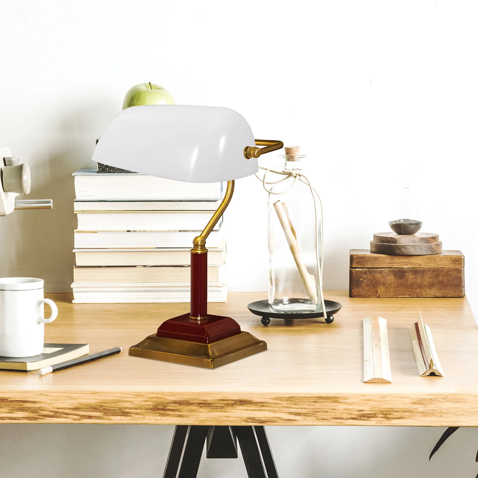 

White Bankers Lamp Shade Replacement Retro Plastic Lampshade for Desk Nightstand Vintage Style Work Study Lampshade