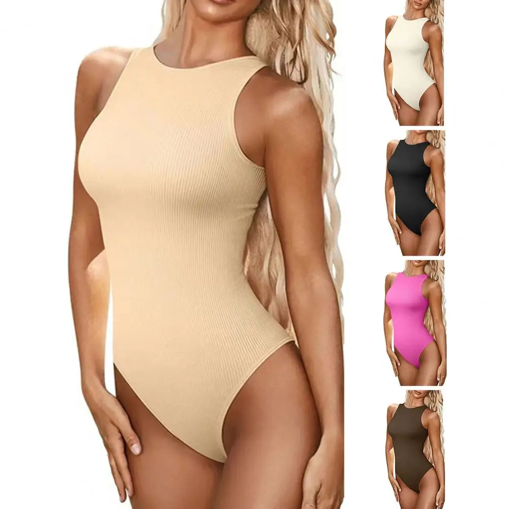 Popular Lady Romper O-Neck Thin Women Skinny Fit Sleeveless Bodysuit  High-Waist Summer Bodysuit Female Clothing