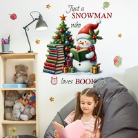Kids Christmas Snowman Wall Stickers Snowman Reading Book Removable Self-Adhesive Decals Or Kids' Room Study & Nursery Decor