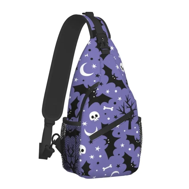 Halloween Spooky Bats Skull Sling Crossbody Backpack Men Custom Goth Occult Witch Shoulder Chest Bag for Travel Hiking Daypack