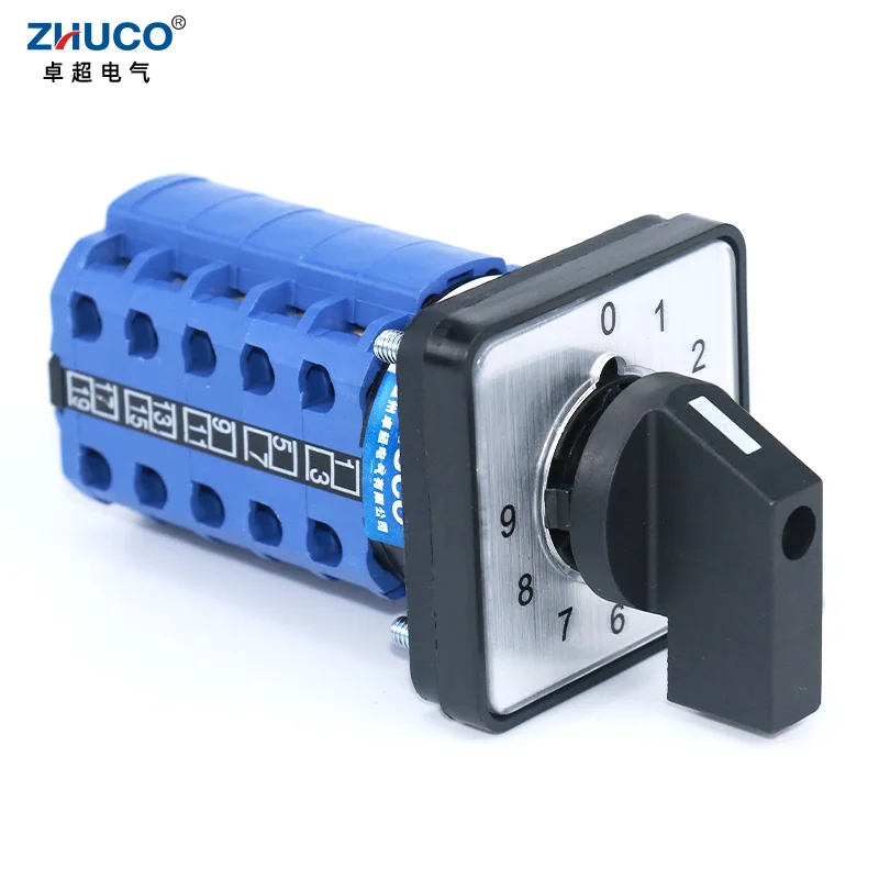 ZHUCO SZW26/LW26-20 20A 660V 10 Position 5 Phase 20 Screws Control Rotary Universal Changeover Cam Switch 64X64/48X48 mm Panel