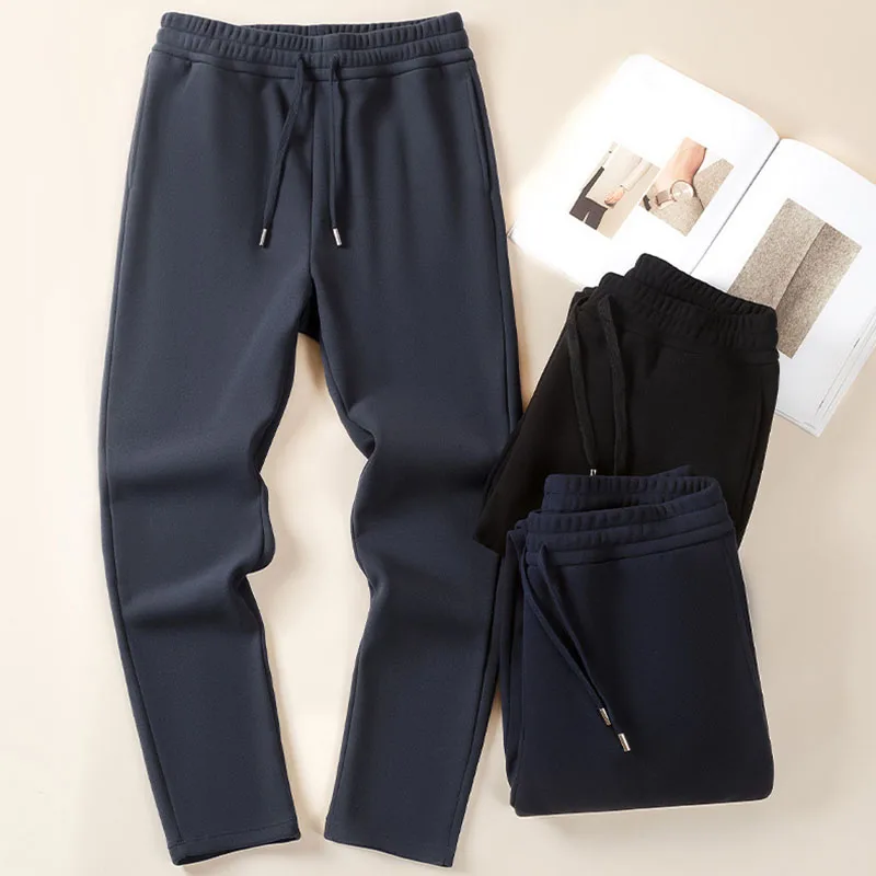 

Мужские повседневные термоспортивные штаны, осень-зима, утепленные флисовые теплые свободные прямые брюки, мужские молодежные универсальные однотонные спортивные брюки