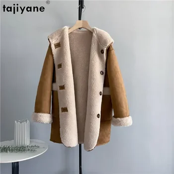 Tajiyane 캐주얼 후드 100% 울 코트 여성 모피 코트 겨울 양털 재킷 여성용 양면 착용 재킷 Jaquetas