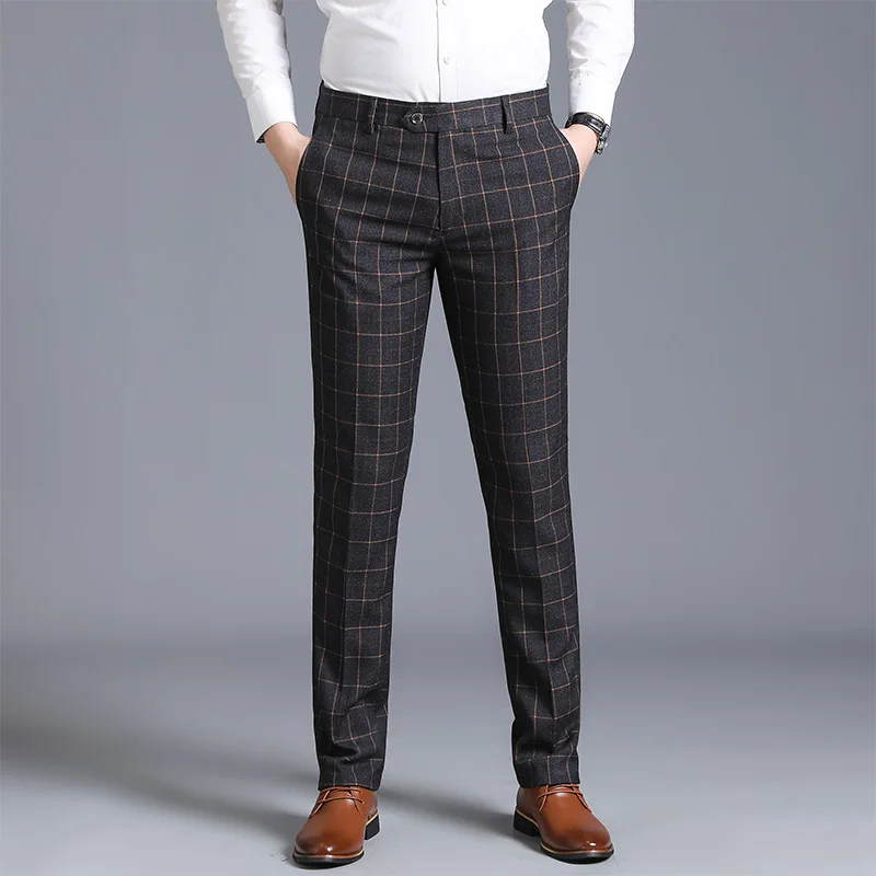 2024 Autumn New High-quality Men's Formal Pants Business Slim Fit Straight Tube Checkered Suit Pants Classic Men's Pants 38-29