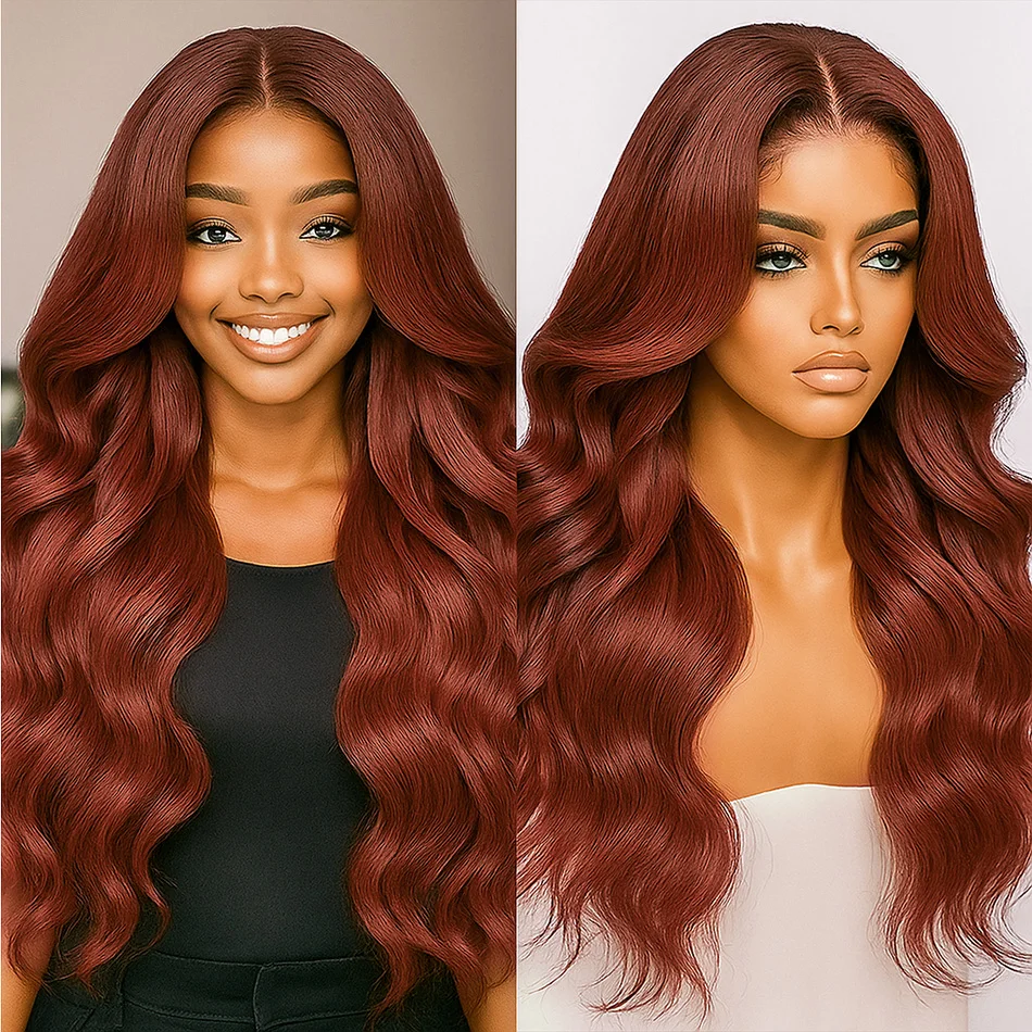 

Красновато-коричневый парик с объемной волной 13x4, прозрачный парик спереди, предварительно выщипанные 30-дюймовые цветные кружевные фронтальные бразильские парики из человеческих волос
