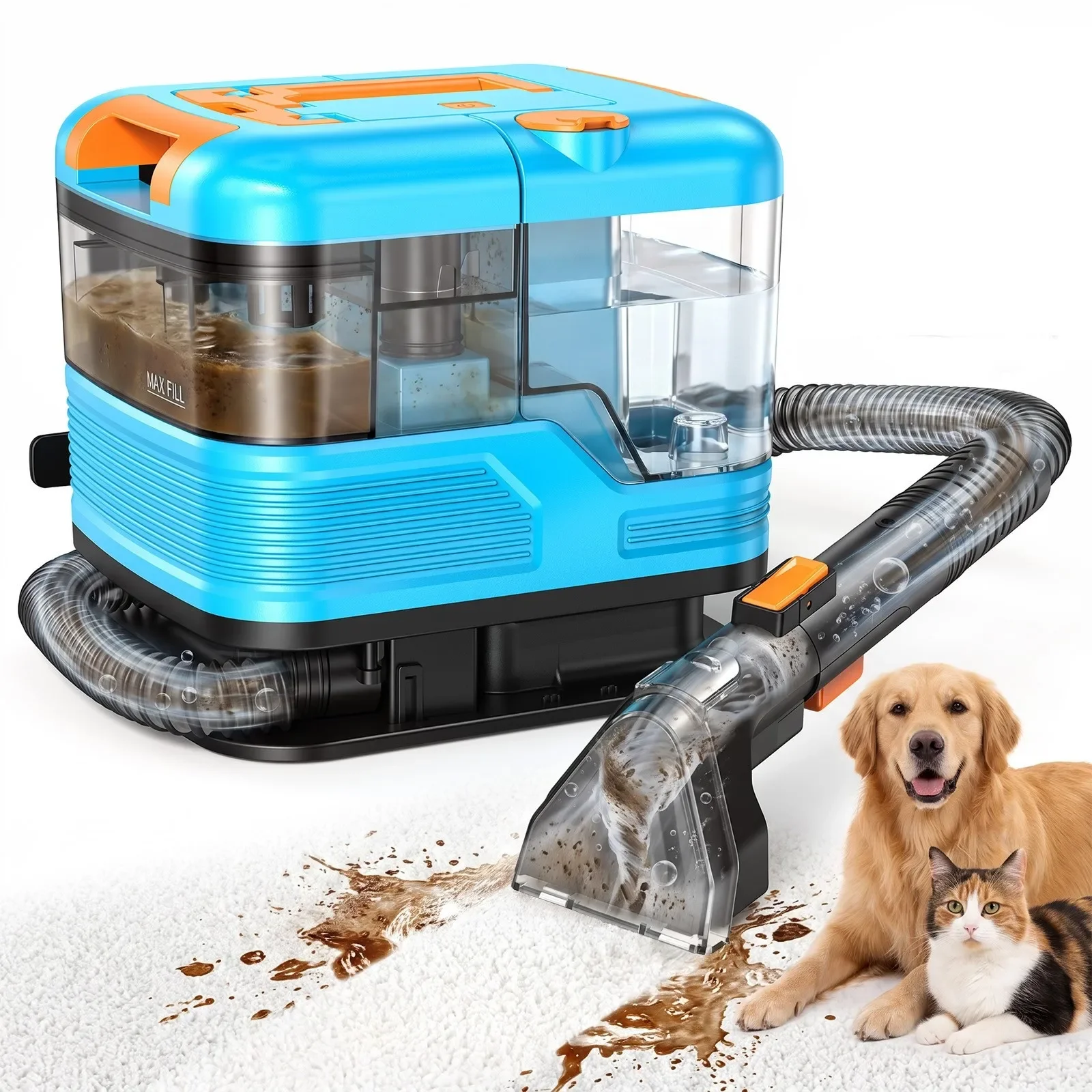 SEESII 12Kpa Handheld Carpet Cleaner 500W Corded Spot Clean Machine Wet Fabric Carpet Sofa Cleaning Pet Multi-Purpose Portable Carpet & Upholstery Spot Cleaner Machine