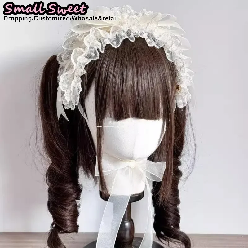 Harajuku japonés gótico Lolita Y2K lazo para niña precioso encaje Floral velo con volantes banda para el cabello diadema aro para el cabello accesorios para el cabello