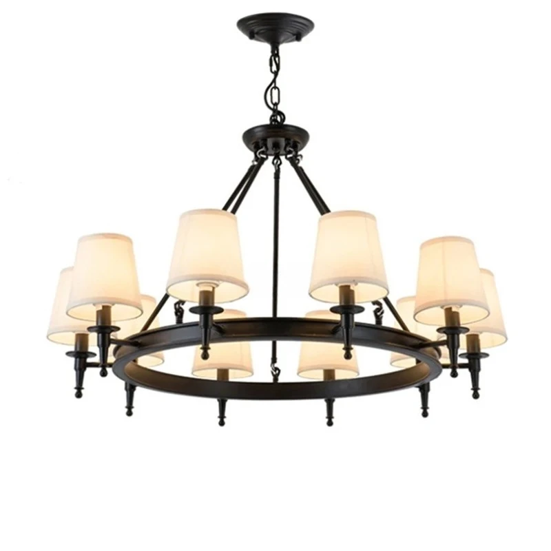 

Country Retro Chandeliers Home Indoor Living Dining Room Home Decor Pendant Light Fabric Lampshade Lampara Techo