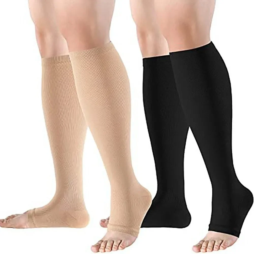 

Medical Compression Socks Open Toe S/M/L/XL/XXL Sports Compression Socks Black Knee High Compress Socks For Women & Men