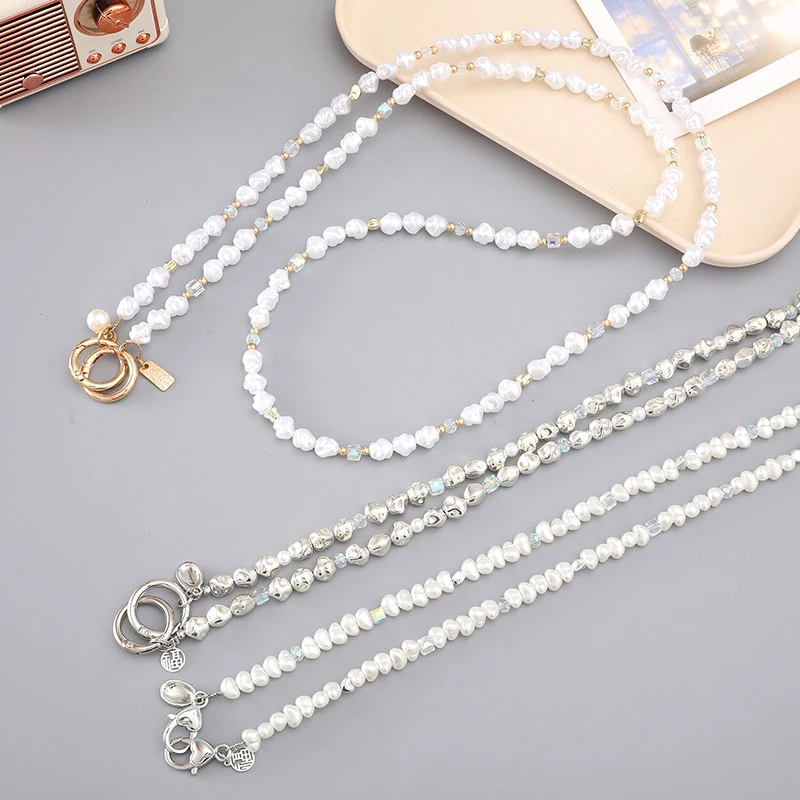 

Pearl Beaded Phone Lanyard Long Crossbody Necklace Chain Irregular Beaded Strap Anti-Lost Sling Universal Clip For Phone Case