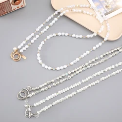 Pearl Beaded Phone Lanyard Long Crossbody Necklace Chain Irregular Beaded Strap Anti-Lost Sling Universal Clip For Phone Case