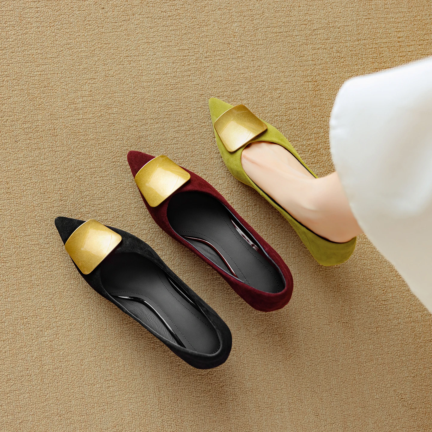 2026 new summer women pumps natural leather 22-25cm kid suede+sheepskin pointed toe metal fastener high heel women shoes fashion